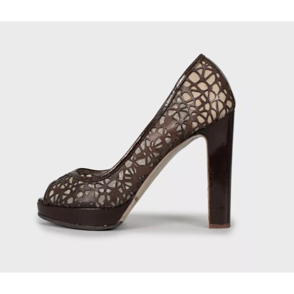 Valentino Perforated Leather Open-Toe Pumps - Brown, Sz 36.5